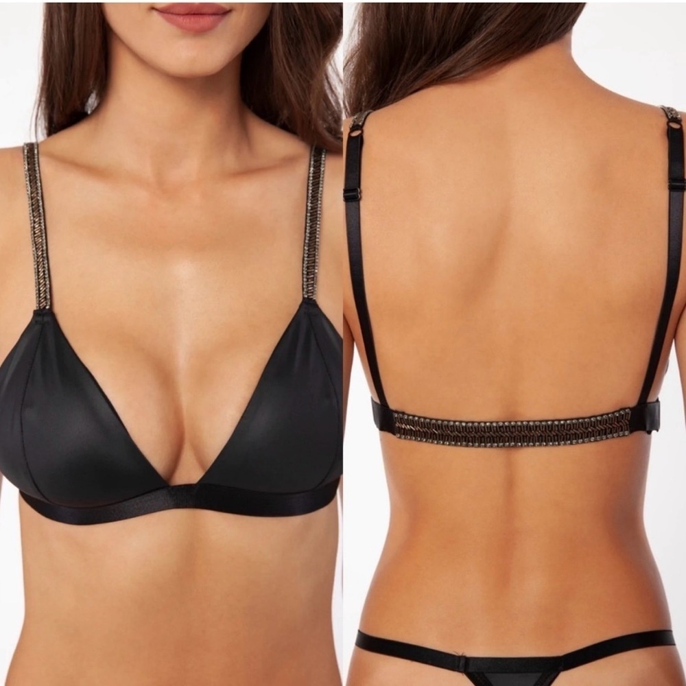 $195 Avery Rose Lingerie Size Medium Lemoure Black
Bra Hand Beaded Crystals